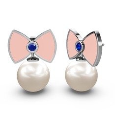 Papyon İnci Küpe - Inci ve lab safir 8 ayar beyaz altın küpe (Pastel pembe mineli) #1tw0ngr