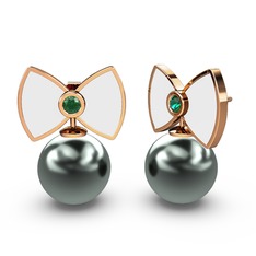 Papyon İnci Küpe - Siyah inci ve yeşil kuvars 8 ayar rose altın küpe (Beyaz mineli) #1u6tqct