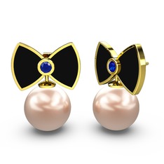 Pembe inci ve lab safir 925 ayar altın kaplama gümüş küpe (Siyah mineli)