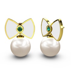 Papyon İnci Küpe - Inci ve yeşil kuvars 14 ayar altın küpe (Beyaz mineli) #1va4c0o