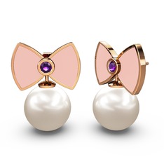 Papyon İnci Küpe - Inci ve ametist 8 ayar rose altın küpe (Pastel pembe mineli) #1vc014n