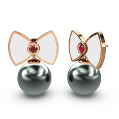 Papyon İnci Küpe - Siyah inci ve garnet 925 ayar rose altın kaplama gümüş küpe (Beyaz mineli) #1vkhzlz