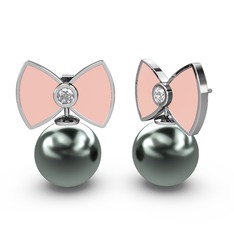 Papyon İnci Küpe - Siyah inci ve swarovski 14 ayar beyaz altın küpe (Pastel pembe mineli) #1x8mrhw