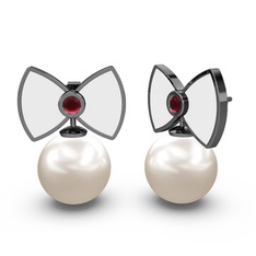 Papyon İnci Küpe - Inci ve kök yakut 925 ayar siyah rodyum kaplama gümüş küpe (Beyaz mineli) #1xsqfme