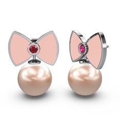 Papyon İnci Küpe - Pembe inci ve rodolit garnet 8 ayar beyaz altın küpe (Pastel pembe mineli) #1ypkrf6