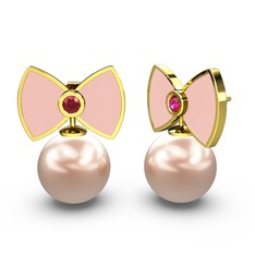 Pembe inci ve rodolit garnet 14 ayar altın küpe (Pastel pembe mineli)