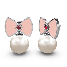 Papyon İnci Küpe - Inci ve garnet 8 ayar beyaz altın küpe (Pastel pembe mineli) #5rohiw