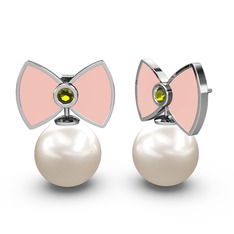 Papyon İnci Küpe - Inci ve peridot 925 ayar gümüş küpe (Pastel pembe mineli) #6aui7j