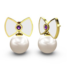 Papyon İnci Küpe - Inci ve ametist 925 ayar altın kaplama gümüş küpe (Beyaz mineli) #6q7g76