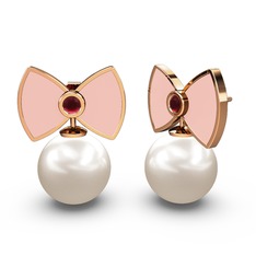 Papyon İnci Küpe - Inci ve kök yakut 8 ayar rose altın küpe (Pastel pembe mineli) #7wdmy