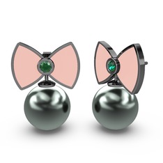 Papyon İnci Küpe - Siyah inci ve yeşil kuvars 925 ayar siyah rodyum kaplama gümüş küpe (Pastel pembe mineli) #ardbg