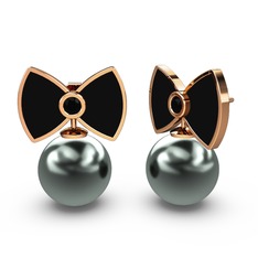 Siyah inci ve siyah zirkon 8 ayar rose altın küpe (Siyah mineli)