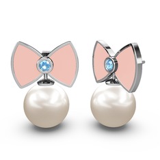 Papyon İnci Küpe - Inci ve akuamarin 925 ayar gümüş küpe (Pastel pembe mineli) #b6aj65