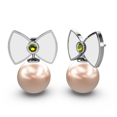 Pembe inci ve peridot 8 ayar beyaz altın küpe (Beyaz mineli)