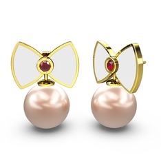 Papyon İnci Küpe - Pembe inci ve garnet 8 ayar altın küpe (Beyaz mineli) #c7qfoz
