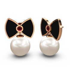 Papyon İnci Küpe - Inci ve kök yakut 925 ayar rose altın kaplama gümüş küpe (Siyah mineli) #cik4gm