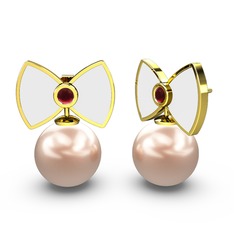 Papyon İnci Küpe - Pembe inci ve kök yakut 8 ayar altın küpe (Beyaz mineli) #cod2i6