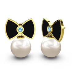 Inci ve akuamarin 8 ayar altın küpe (Siyah mineli)