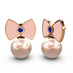 Papyon İnci Küpe - Pembe inci ve lab safir 18 ayar rose altın küpe (Pastel pembe mineli) #eg0g43