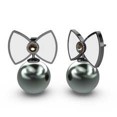 Papyon İnci Küpe - Siyah inci ve dumanlı kuvars 925 ayar siyah rodyum kaplama gümüş küpe (Beyaz mineli) #ffhv3