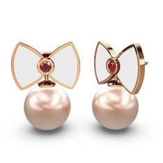 Pembe inci ve garnet 8 ayar rose altın küpe (Beyaz mineli)
