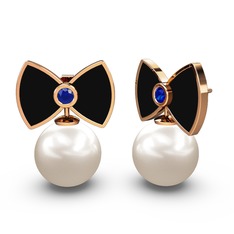 Papyon İnci Küpe - Inci ve lab safir 18 ayar rose altın küpe (Siyah mineli) #hfbihi