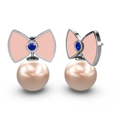 Papyon İnci Küpe - Pembe inci ve lab safir 18 ayar beyaz altın küpe (Pastel pembe mineli) #ilklxh