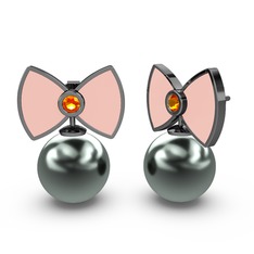 Papyon İnci Küpe - Siyah inci ve sitrin 925 ayar siyah rodyum kaplama gümüş küpe (Pastel pembe mineli) #imxe2w