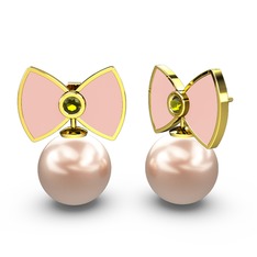 Papyon İnci Küpe - Pembe inci ve peridot 18 ayar altın küpe (Pastel pembe mineli) #k6ketx