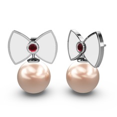 Papyon İnci Küpe - Pembe inci ve kök yakut 8 ayar beyaz altın küpe (Beyaz mineli) #lhsqvf