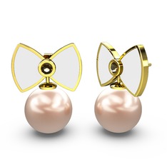 Pembe inci ve dumanlı kuvars 8 ayar altın küpe (Beyaz mineli)