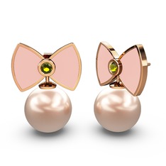 Papyon İnci Küpe - Pembe inci ve peridot 8 ayar rose altın küpe (Pastel pembe mineli) #m59afg