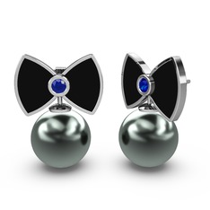 Papyon İnci Küpe - Siyah inci ve lab safir 925 ayar gümüş küpe (Siyah mineli) #mfmxly