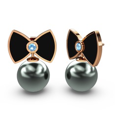 Papyon İnci Küpe - Siyah inci ve akuamarin 925 ayar rose altın kaplama gümüş küpe (Siyah mineli) #mltlgz