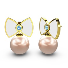 Papyon İnci Küpe - Pembe inci ve akuamarin 14 ayar altın küpe (Beyaz mineli) #nh8w84