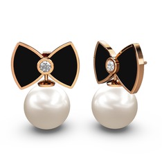 Papyon İnci Küpe - Inci ve beyaz zirkon 14 ayar rose altın küpe (Siyah mineli) #nmk3q2