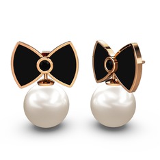 Inci ve siyah zirkon 18 ayar rose altın küpe (Siyah mineli)