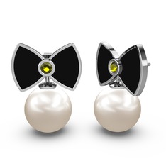 Papyon İnci Küpe - Inci ve peridot 14 ayar beyaz altın küpe (Siyah mineli) #o5cj2b