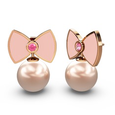 Papyon İnci Küpe - Pembe inci ve pembe kuvars 18 ayar rose altın küpe (Pastel pembe mineli) #o5cm9j