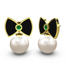 Papyon İnci Küpe - Inci ve kök zümrüt 925 ayar altın kaplama gümüş küpe (Siyah mineli) #omlb8n