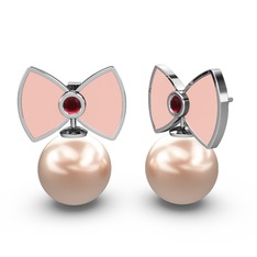 Papyon İnci Küpe - Pembe inci ve kök yakut 925 ayar gümüş küpe (Pastel pembe mineli) #ovuc2x