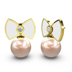 Papyon İnci Küpe - Pembe inci ve swarovski 18 ayar altın küpe (Beyaz mineli) #pqmykn