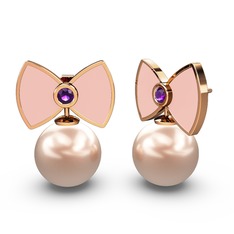 Papyon İnci Küpe - Pembe inci ve ametist 18 ayar rose altın küpe (Pastel pembe mineli) #prjxbt