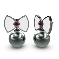 Papyon İnci Küpe - Siyah inci ve kök yakut 925 ayar siyah rodyum kaplama gümüş küpe (Beyaz mineli) #rcdte3