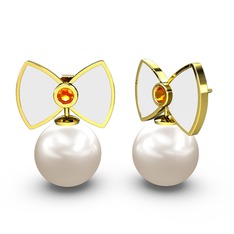 Papyon İnci Küpe - Inci ve sitrin 14 ayar altın küpe (Beyaz mineli) #s0oxb7