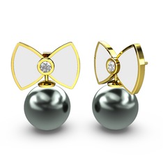 Papyon İnci Küpe - Siyah inci ve swarovski 18 ayar altın küpe (Beyaz mineli) #s0txbo