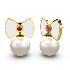 Papyon İnci Küpe - Inci ve rodolit garnet 14 ayar altın küpe (Beyaz mineli) #s3x0hq