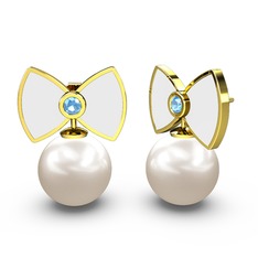 Papyon İnci Küpe - Inci ve akuamarin 18 ayar altın küpe (Beyaz mineli) #s8aym8