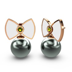 Papyon İnci Küpe - Siyah inci ve peridot 8 ayar rose altın küpe (Beyaz mineli) #scok2r