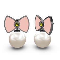 Papyon İnci Küpe - Inci ve peridot 925 ayar siyah rodyum kaplama gümüş küpe (Pastel pembe mineli) #sv0aoi